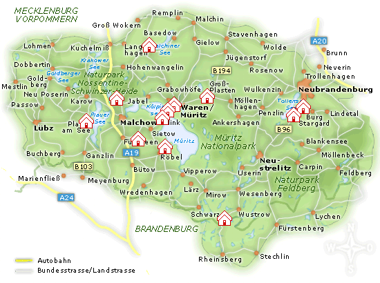 Karte Hotels Mecklenburgische Seenplatte